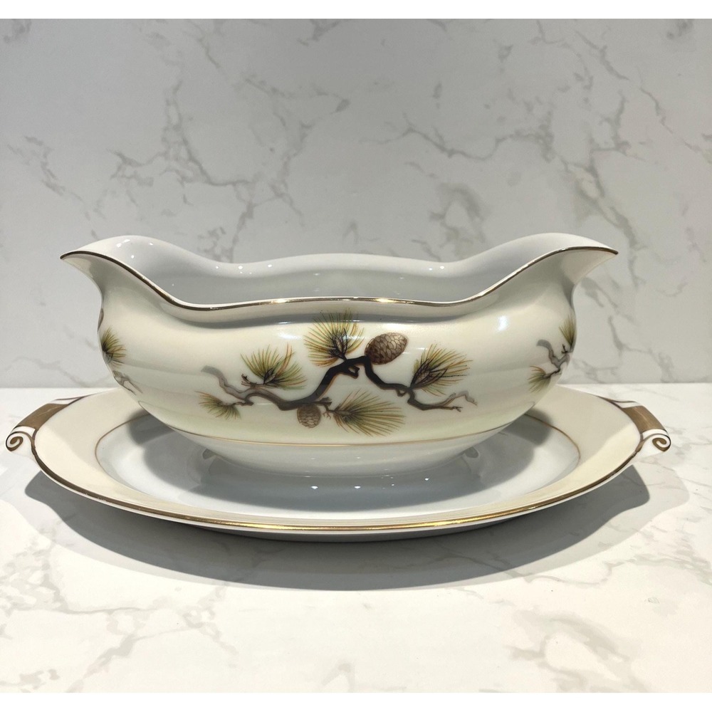 Narumi Japan Gravy Boat Shasta Pine 5012 Pattern, MCM Deco Vintage